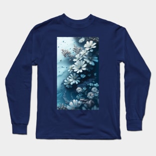 White-blue flowers on a blue background Long Sleeve T-Shirt
